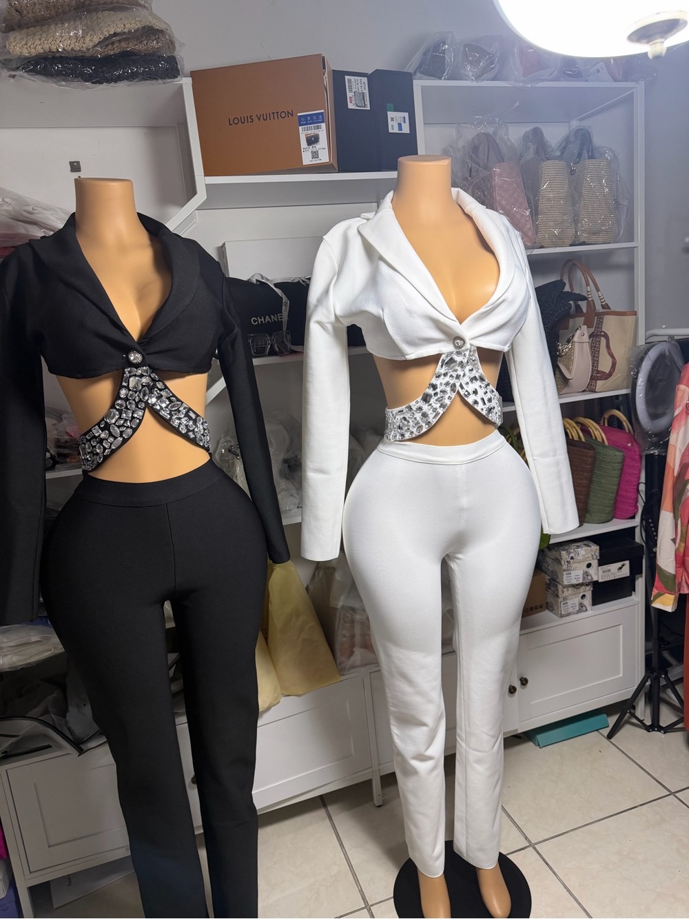 Embellished Cutout Two-Piece Set - White